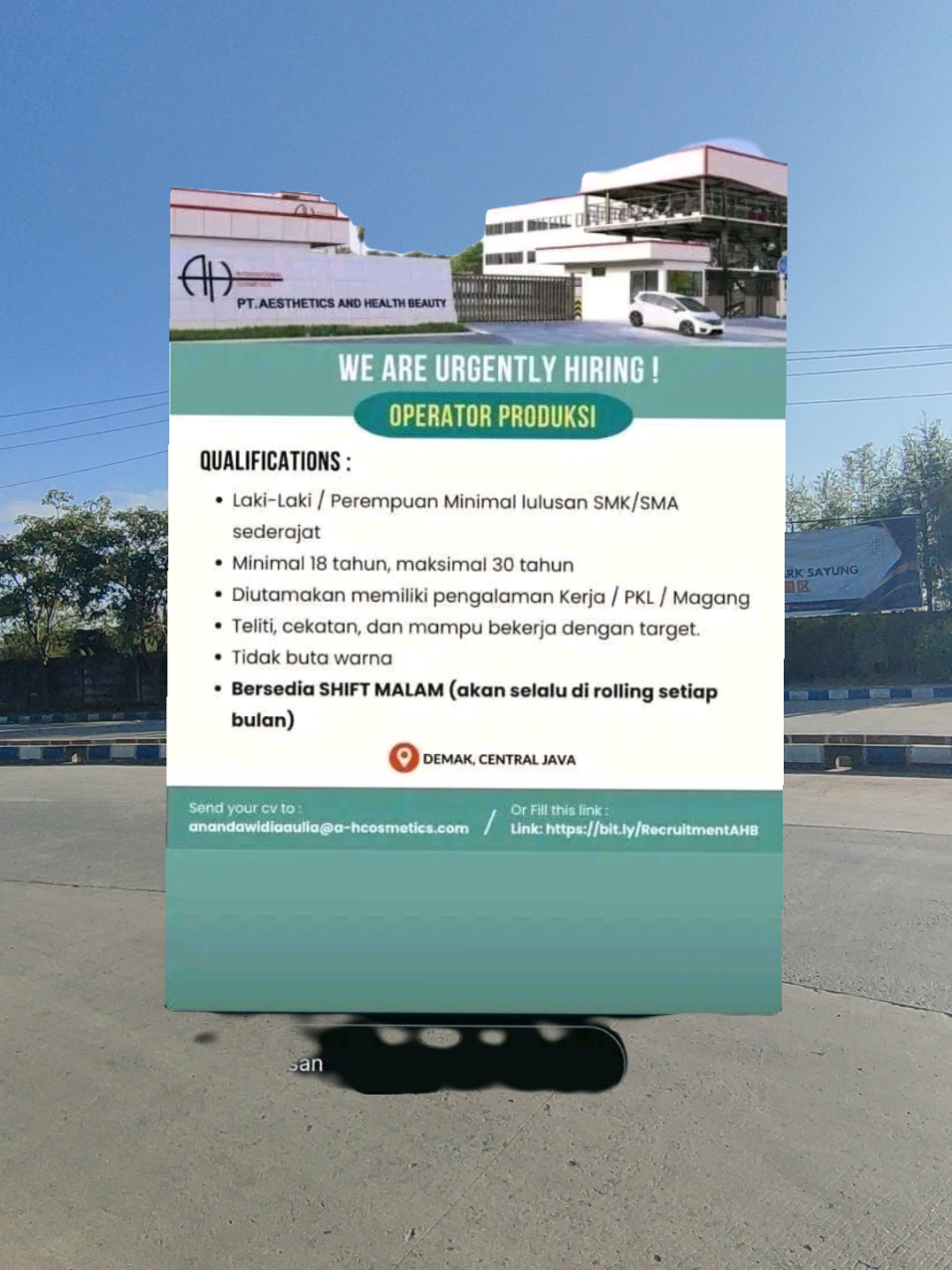 loker Kawasan Industri Jatengland Industrial Park Sayung Demak PT Aesthetic Health and Beauty #lokerdemak  #jatenglandindustriallpark 