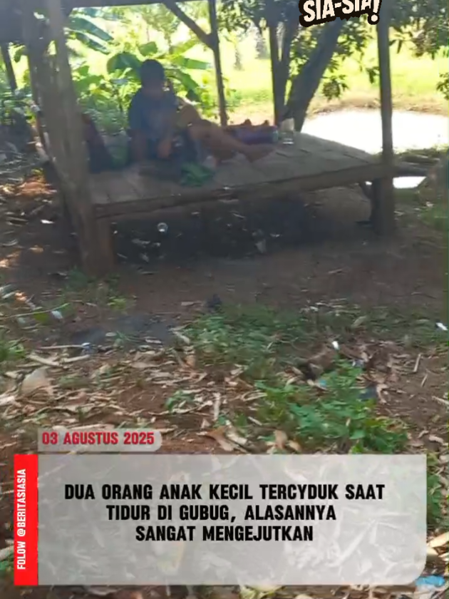 DUA ORANG ANAK KECIL USIA SD T3RCYDUK WARGA SEDANG TIDUR DI GUBUG ‼️ Dua orang anak laki-laki usia SD tercyduk warga saat sedang tidur di sebuah gubug pada area persawahan di karawang Jawa barat. Kedua anak tersebut kaget saat seorang warga tiba-tiba datang menghampirinya, dan langsung terperanjat bangun. Saat ditanya seorang warga, alasan mereka tidur digubug sangat mengejutkan, yaitu karena ngantuk berat seusai main layangan seharian. [03/08/2025]. #beritaviral #berita #beritaterkini #karawang #jawabarat #capcut 