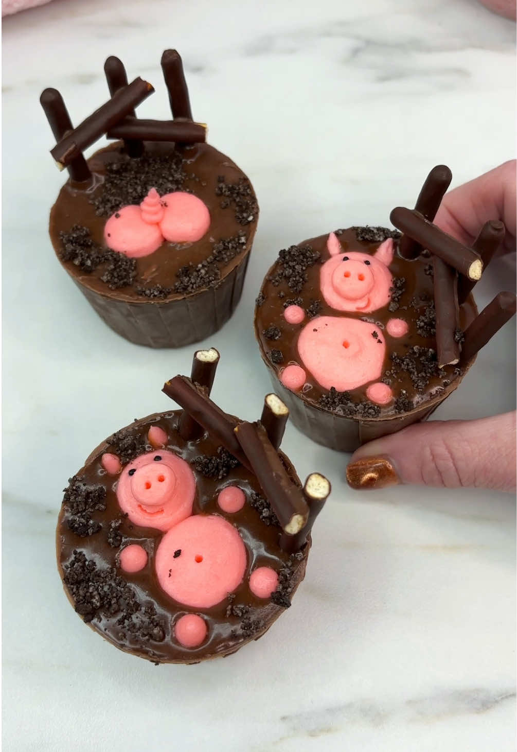 Time to piggin’ party 🎉🐷 Yes 🙌🏻 you can eat the lot.. and why would you not? 🐷🐖🍫🧁 #piggy 🐷 I made the pot with milk chocolate candy melts/ melting chocolate.  🍫 I filled the chocolate pot with chocolate cake and chocolate buttercream.  🐖 To make the fence, I used pocky sticks and melted chocolate.  🧁 I piped the pig using pink buttercream and then added chocolate ganache and crushed up Oreos on top!  #cupcake #cupcakedecorating #cakeart #cakedbyrach #pig #pigcake #buttercream #animalcupcakes #cakedecorating #pigsinmud
