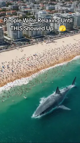Giant Shark Spotted Near Crowded Shoreline 😨🦈 #GiantShark #BreakingNews #BeachPanic #WildOcean #MustSee