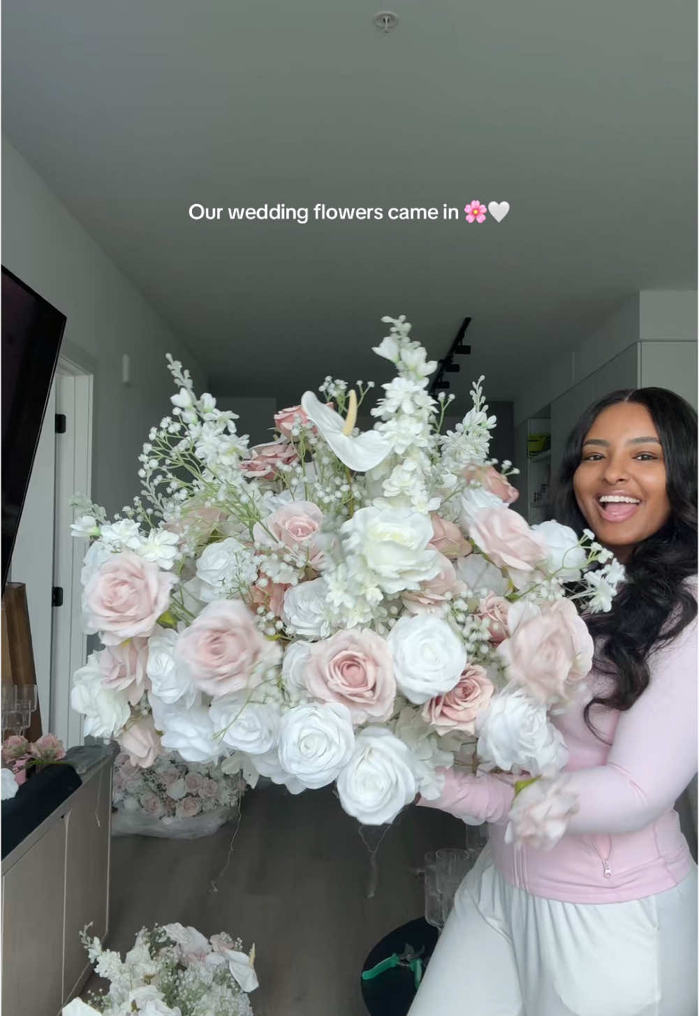 Our pretty blush and white faux florals from @DKBflower.Fanny IG: dkbflower.fanny🤍 have some fluffing & perfecting to do but so far I’m OBSESSED #fauxflowers #flowers #wedding #2025bride #bridetobe #bride #2025wedding #wedding #weddingflowers #blackbride #blackwedding #diybride #weddingtiktok #bridetiktok #creatorsearchinsights #alibaba 
