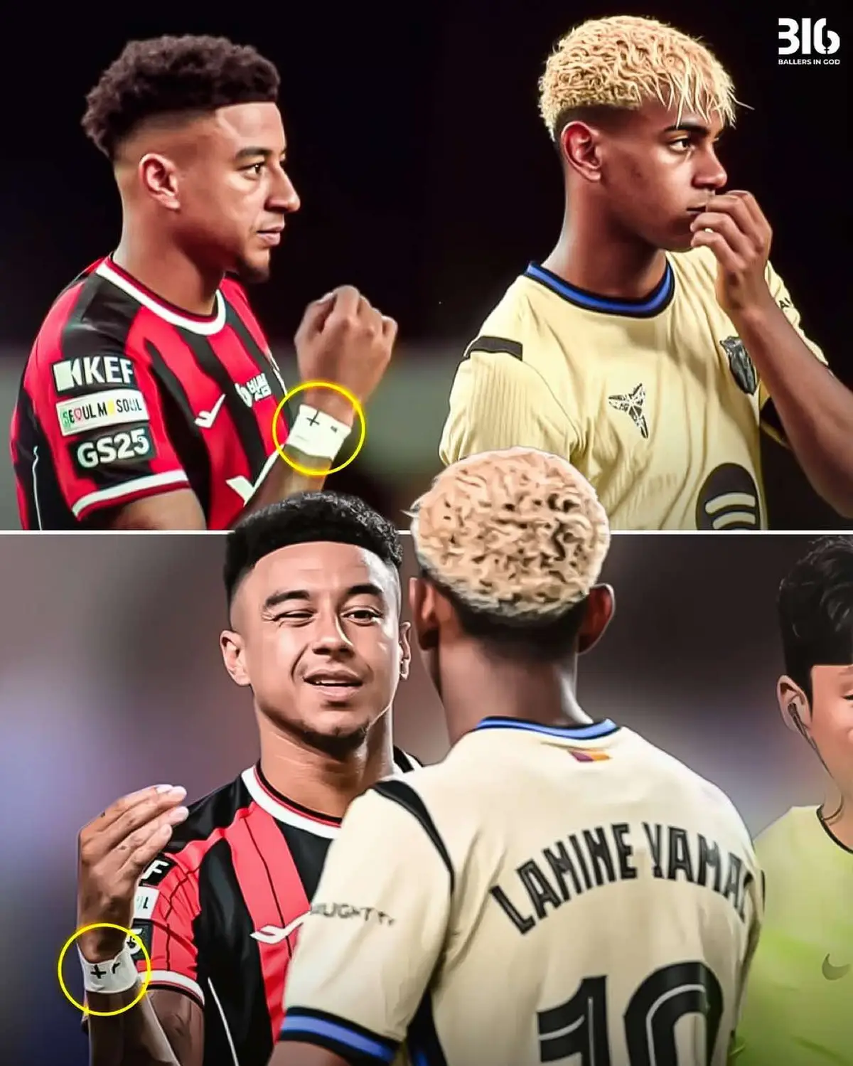 Spotted: Former Manchester United player Jesse Lingard rocking the cross wrist tape Sharing faith on the pitch 🙌🏽 Next to him? One of the most exciting young talents in football, Lamine Yamal. The cross reminds us of the price Jesus paid and the victory we carry. This is crazy  #BallersInGod #faith #jesus #christianity #lingard #yamal 