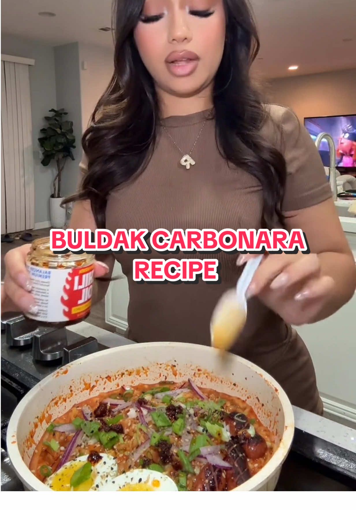 Buldak Carbonara Recipe 🔥  Chili oil from @ChrisPKitchen - “loveemanda” for $$ off  #buldak #buldakrecipe #samyang #samyangnoodles #Recipe #spicynoodles #buldakramen 