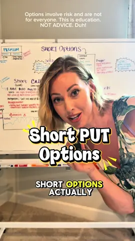 Short put options explained in a way that actually makes sense!  This an options 101 series please watch everything in order.  Short = sold  Put = the right to sell  Sellers are consider the writer of the options contract and are required to fulfill the terms. Which means they must buy the stock at the strike price.  Max gain= premium  Breakeven = stock declines by amount of premium received  Max loss = substantial and occurs if the stock goes to zero  Options involve risk and are not for everyone. This is for informational and educational purposes only. Duh. 