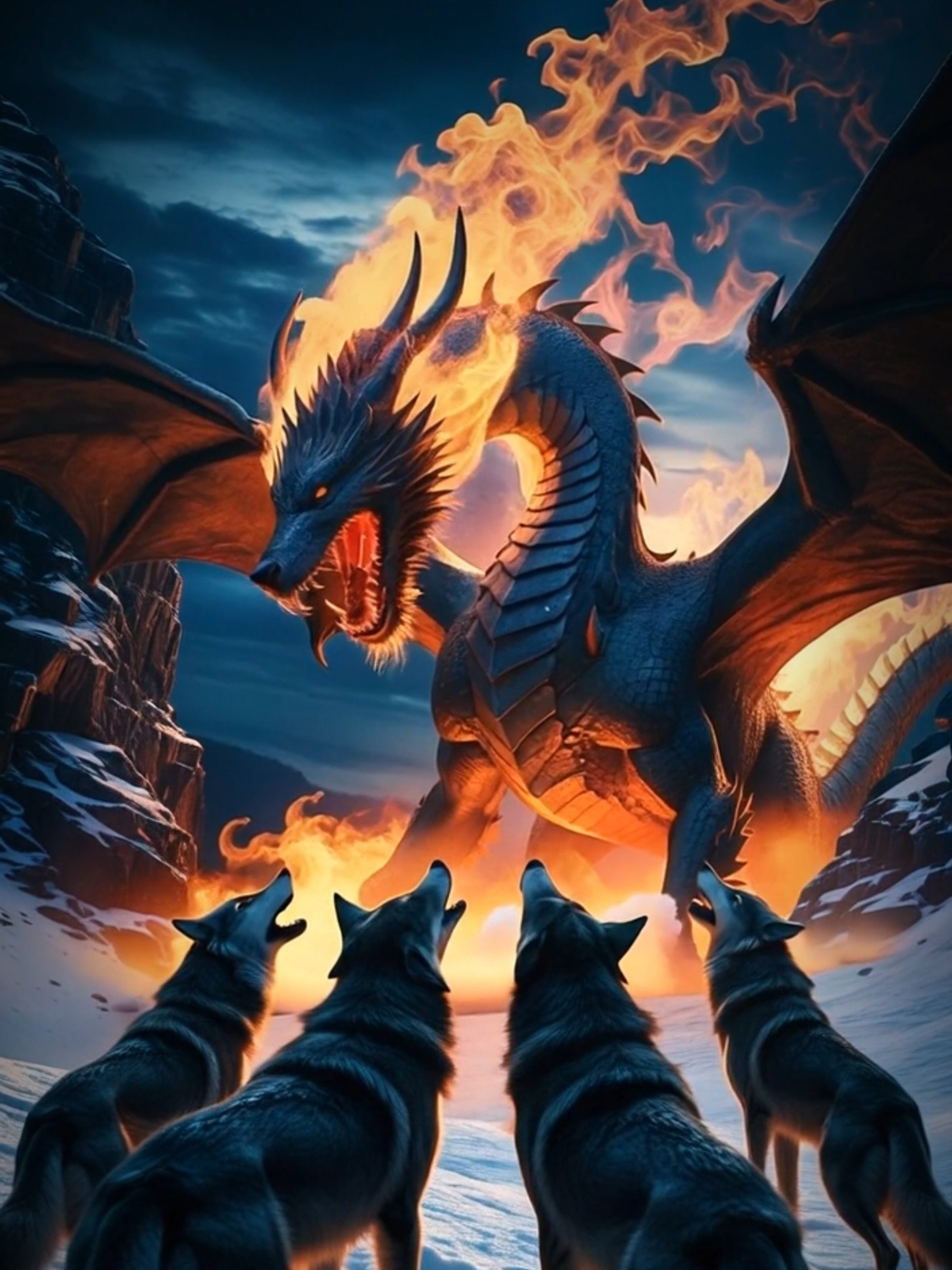 Wolves vs Dragon! 🐺🔥  Fantasy Becomes Real!#animalfight #wildlife #animals #fyp #ai #foryou #wolves #dragon