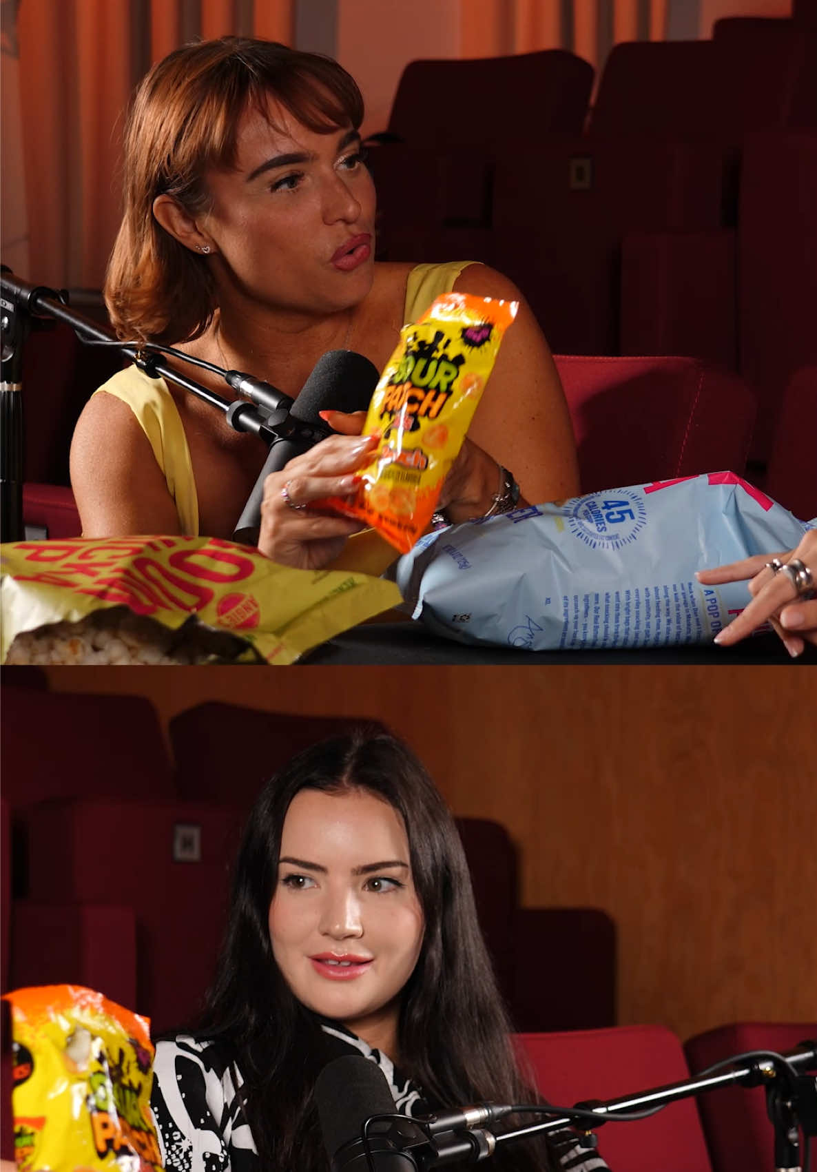 “With cheez-its?!” What weird candy popcorn combo should I try next? 👀🍿 Search “middle row w coco mocoe” at 1:30 PST on @YouTube & @Spotify for the full interview with @Baby Nova ❤️ 📍 Filmed at Spotify  #popcorn #peachrings #movietheater #snackideas #snackreview #babynova #middlerow #cocomocoe 