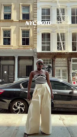 The bigger the pants…#OOTD  Head to toe  @Amazon Fashion  Bag: @Jacquemus  Sunnies: H&M #nycstreetstyle #amazonfinds #widelegpants #bandeautop  #summerfashion2025 #summerootd 