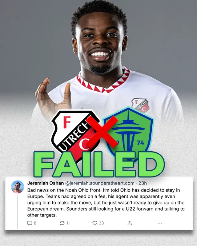 Noah Ohio has chosen to stay in Europe and not join the Seattle Sounders. Both Seattle and FC Utrecht agreed to terms but the player wasn’t interested. . #MLS #Seattle #SeattleSounders #Soccer #Transfer #eredivisie #fcutrecht 