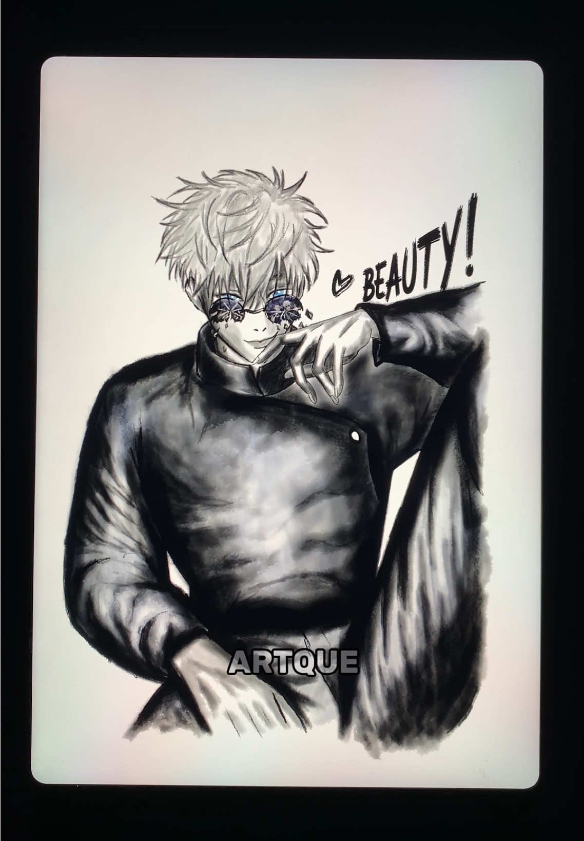 Gojo what’s on your face?!🖤(hopped to the trend) PS: Do not redraw, re-edit, repost, re upload or use for commercial purposes without permission 🛑 Follow us on TikTok, YouTube, instagram, twitter & Facebook for more 🙌🏻 #gojo #satorugojo #gojosatoru #gojosatoruedit #gojosatorufanart #gojoedit #jjk #jujutsukaisen #animeart #lipshipneckfinger #arttrend #trendtiktok #tiktokart #fanart #draw #foryou #fyp #viral #art #trend