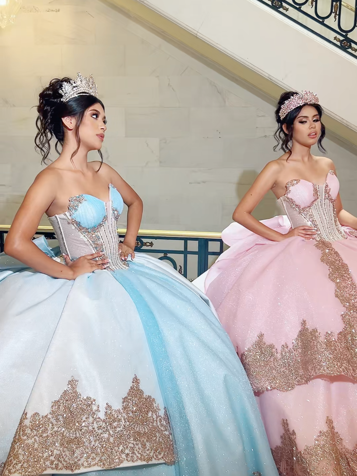 Vintage vibes, modern queens 👑✨ Prieta Linda Vol. 3 is here #quincerñera #Prietalinda #quincedress #quince #xvdress #foryoupage #sanfranciscocity #fyp #quinceañeras #pinkdress #bluedress