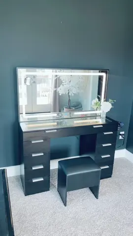 DWVO makeup vanity with light strip and extra large mirror 10 drawer vanity table set with power hub and blow dryer rack, glass top vanity with three modes adjustable, storage bench for bedroom or guestroom #DWVO #BackToSchool #TikTokBackToschool #MakeUpVanity #Vanity #Furniture #BedroomFurniture