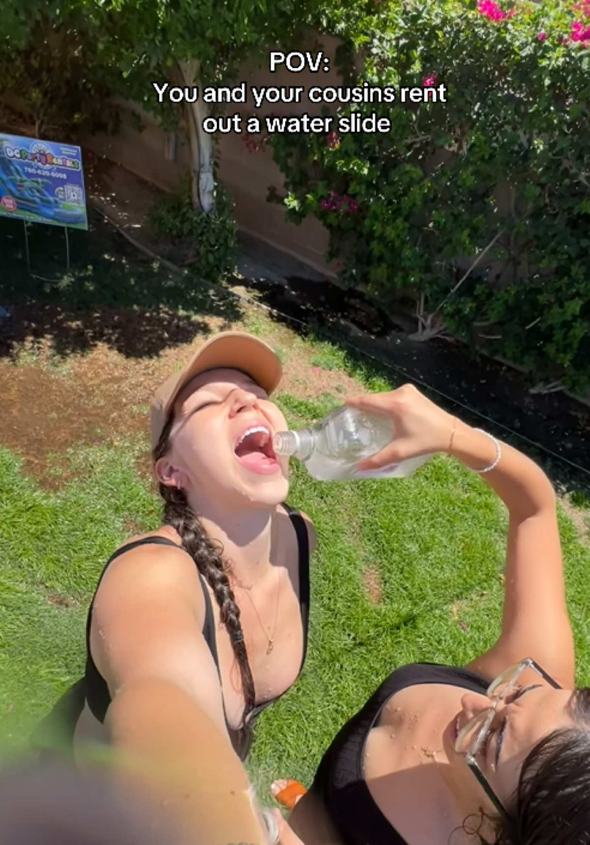 Flip cup + water slide race? Count me in everyyyy time #summervibes #adultwaterslide #drinkinggames #summerdrinkingtips #cousinslikebesties #cousingoals #flipcup 