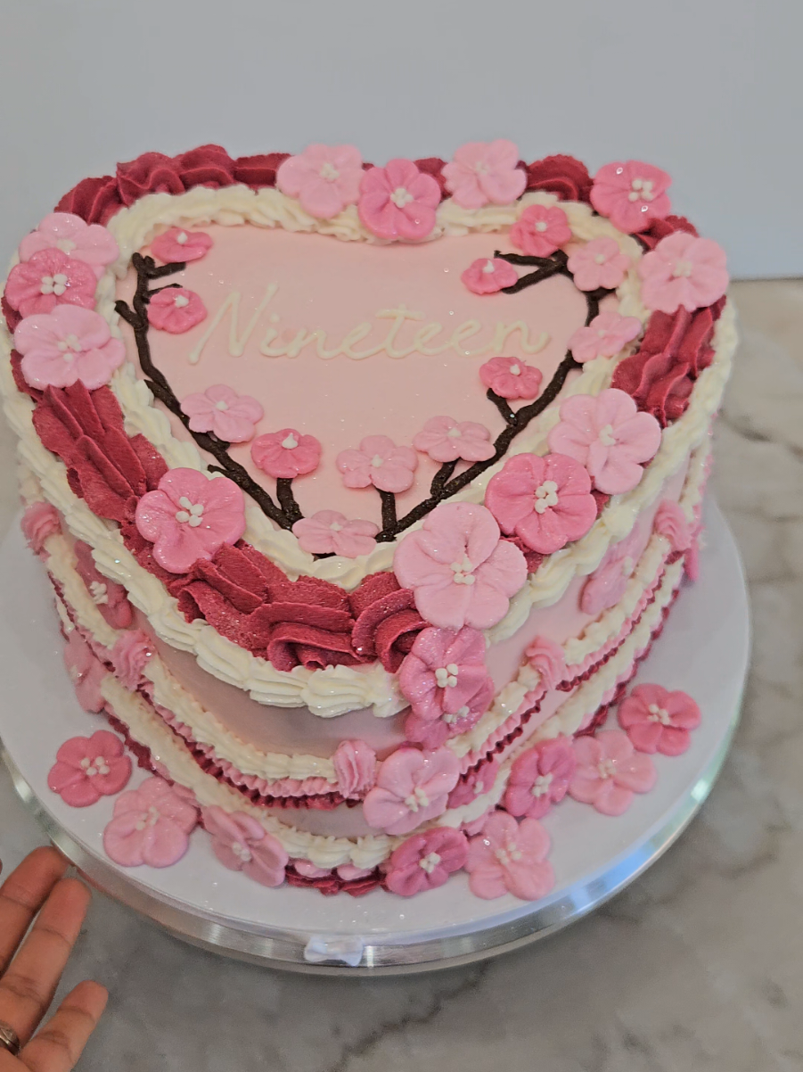 Cherry blossom heart-cake 🍒🌸🎂✨ #fyp #SmallBusiness #cakedecorating #cake #heartcake 