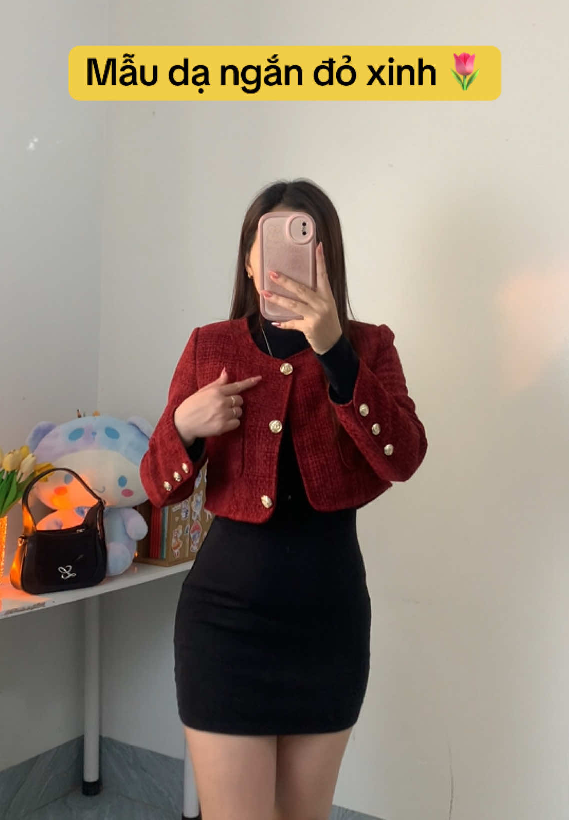 Mẫu dạ đỏ dáng ngắn xinh iu 🌷#aokhoacda #xhtiktok #xuhướng 