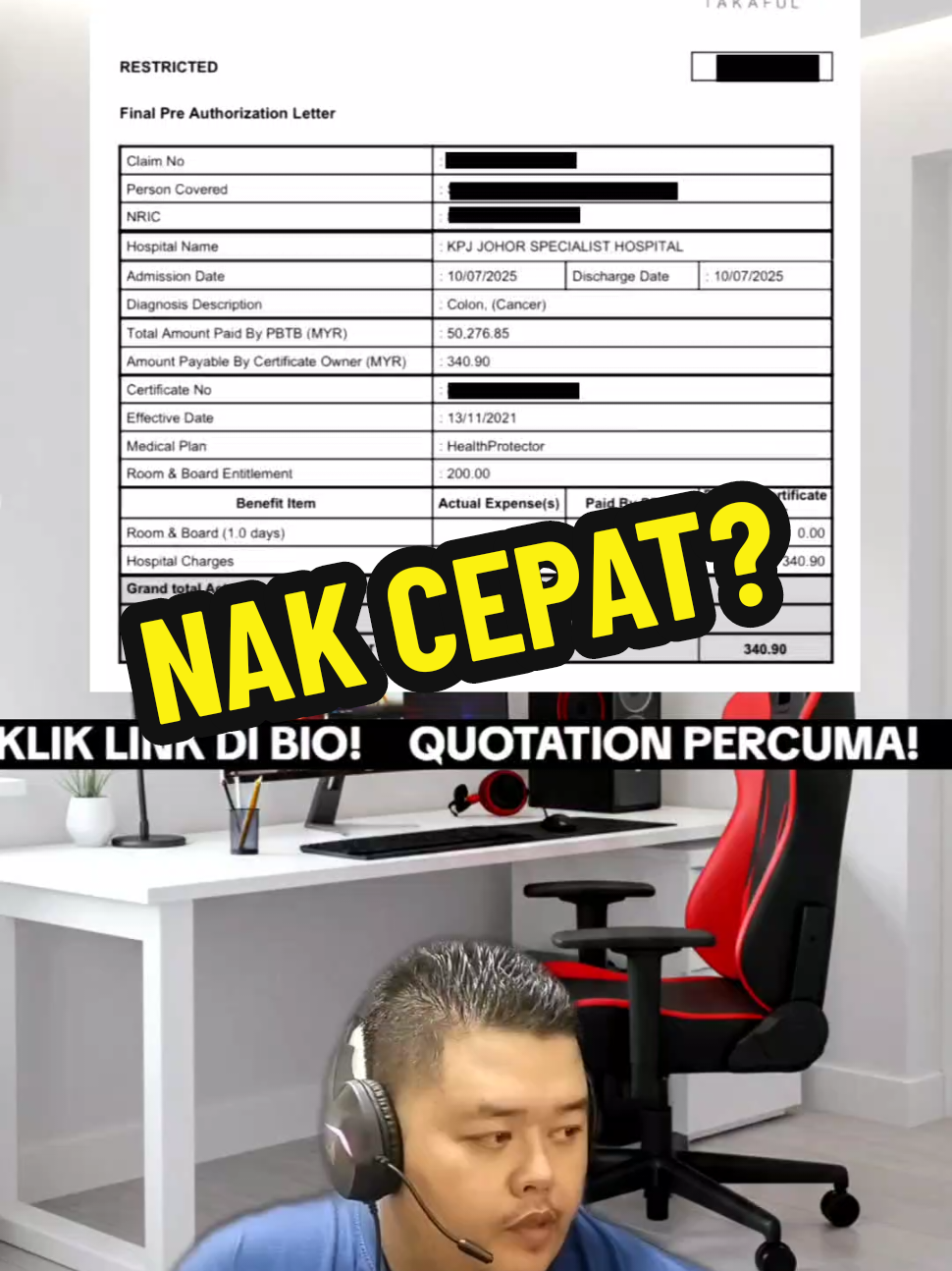 Cepat rawat, peluang untuk sembuh lebih tinggi. Ghisauuu lambat mula treatment, makin payah nak sembuh.. #livehighlights #tiktoklive #medicalcard #johor #terengganu #hibahtakaful 