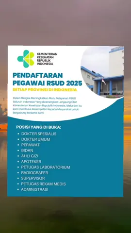 Dalam Rangka Meningkatkan Mutu Pelayanan RSUD Seluruh Indonesia Yang dicanangkan Langsung Oleh Kementerian Kesehatan Republik Indonesia, Maka dari itu kami membuka Kesempatan Kepada Masyarakat untuk bergabung bersama kami. info pendaftaran silahkan hubungi kami melalui wa ada di bio profil  #rsud #lokerterbaru #infoloker #kemenkes #loker2025 #dokter #perawat 