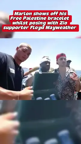 Marlon shows his Free Palestine bracelet  whilst standing next to the Zio supporter Floyd Mayweather 🔥 #nicknayersina #millisquad 