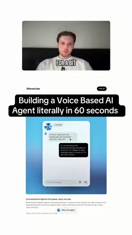 Comment “AI” and I will send you the website link! 👀 This is how we built a voice based AI agent in literally 60 seconds using ElevenLabs agent builder🤖 