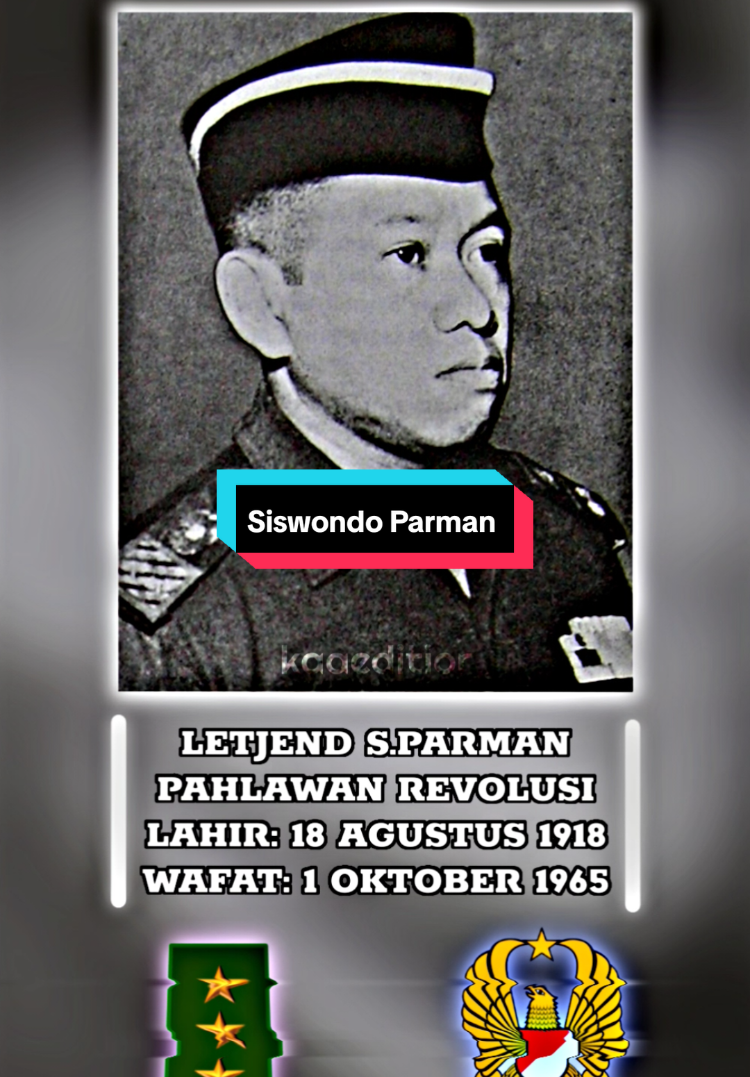~4 Agustus 1918~ Penjelasan singkat 👇  Siapa itu Jendral S.Parman? Jendral S.Parman Atau Siswondo Parman adalah salah satu dari tujuh jenderal yang menjadi korban dalam Peristiwa Pemberontakan 30 September 1965 (G30S/PKI). Ia diculik dan dibunvh oleh pasukan yang diduga terkait dengan Partai Komunis Indonesia (PKI). Siswondo Parman dikenal sebagai seorang perwira yang profesional dan memiliki integritas. Ia menjabat sebagai Asisten I Kepala Staf Angkatan Darat dan memiliki peran penting dalam struktur militer Indonesia pada masa itu. Peristiwa G30S/PKI memiliki dampak besar pada sejarah Indonesia, termasuk perubahan politik dan pemerintahan yang signifikan. Siswondo Parman dan keenam jenderal lainnya yang menjadi korban peristiwa ini kemudian dianugerahi gelar Pahlawan Revolusi oleh pemerintah Indonesia. - - #history #sparman #pahlawanrevolusi #kaaeditior #faktaduniaunik1 