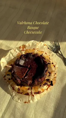Decadent chocolate basque cheesecake? Yes, please! (Sorry chef, I’ll definitely use a hot knife to cut it next time 🤭) Available in-store and online for pick-up. #basquecheesecake #valrhonachocolate #dessert #cake #auckland 
