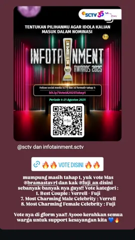 #Meme #MemeCut kencangkan votenya pake semua akun yang kalian punya 😎 @Verrell Bramasta @VERRELL BRAMASTA COMMUNITY @Fujiiian  https://bit.ly/VoteIA2025Tahap1                     Yo vote disini  atau klik tautan di bio