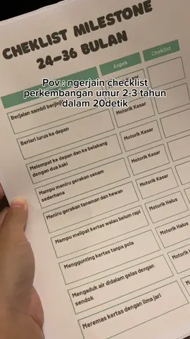 Kadang suka kelupaan ngisi checklist, sekarang anaknya dah 36 bulan😂 Yang mau checklist milestone bisa cek link yang ada di bio ya, pilih yang activity tracker 1-5 tahun. Isinya beragam tidak hanya checklist perkembangan, tetapi juga ada list kegiatan anak anak 😍🫶🏻 #fyp #toddlersoftiktok 