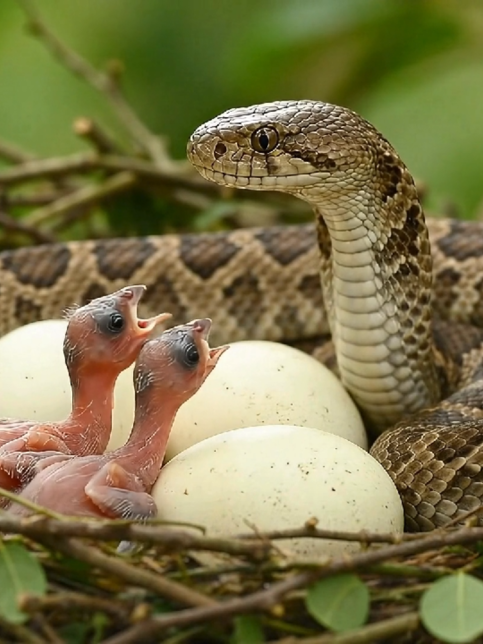 Cobra Invades Bird Nest | Chilling Moment with Eggs and Chicks! #CobraAttack #WildlifeEncounter #BirdNest #SnakeVsChicks #NatureReality