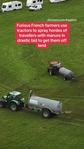 Moment raging French farmers spray hordes of squatters with manure in a bid to expel them from their land. Read the full story above. #farmer 