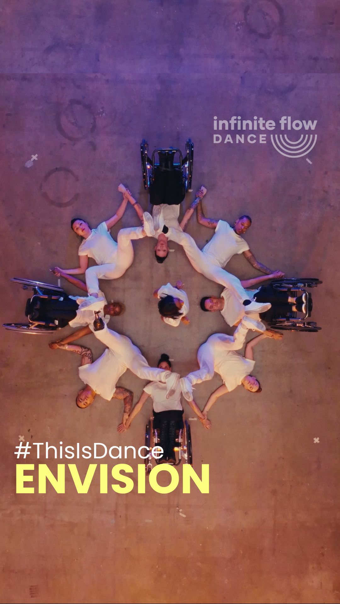 #ThisIsDance is Infinite Flow’s 10-year anniversary campaign to challenge the status quo of disability inclusion being an afterthought and a box to check.  We are using dance as a vehicle to advance disability inclusion everywhere:  on stage, on screen, and in seats of power.  To support, visit  bit.ly/ThisIsDance Stay tuned for more! — Director + Concept by @marisahamamoto Founder, Artistic Director, Infinite Flow Dance Company @infiniteflowdance Choreographer: @phillipchbeeb Assistant Choreographer: @makenzie_dustman Dancers: @miaschaik @shaheem @kimadima @natalietrevonne @chronically_ry @dannyjgomezofficial @_milkchocolateonwheelz @rileyhiggins29 @marisahamamoto Music: @jerrylangii Drone Operator: @13randonron Camera Operator: @kenzo.dp Editor: @kenzo.dp Production Assistant: @mangothemaker — #DisabilityPride #DisabilityJustice #DisabilityInclusion #Disability #DisabledJoy #Innovation #Choreography #SpinalCordInjury #EDS #AmputeeDancer #DeafDancer #InfiniteFlowDance  Video Description: Birds eye view video with 9 dancers wearing white. Natalie, a Black female blind dancer. Mia, a White female wheelchair dancer with spinal cord injury. Riley, a nondisabled White female dancer. Danny, a Latino male wheelchair dancer with spinal cord injury. Marisa, a Japanese female stroke survivor with autism. Kima, a half-Russian half-Korean male amputee dancer. Ryann, a gender non-binary wheelchair dancer with EDS+. Denisha, a Black female wheelchair dancer with spinal cord injury. Shaheem, a Black male Deaf dancer. With Natalie at the center of all the dancers almost actiing as the conductor of the entire troupe of dancers, the rest of the 8 dancers make kaleidoscopic geometric shapes around Natalie in intricate choreography by Phillip. Dancers move fluidly in and out of frame, between being on each other’s laps, rolling on the floor, being dragged across the floor, spinning, and making complex shapes with their arms. 