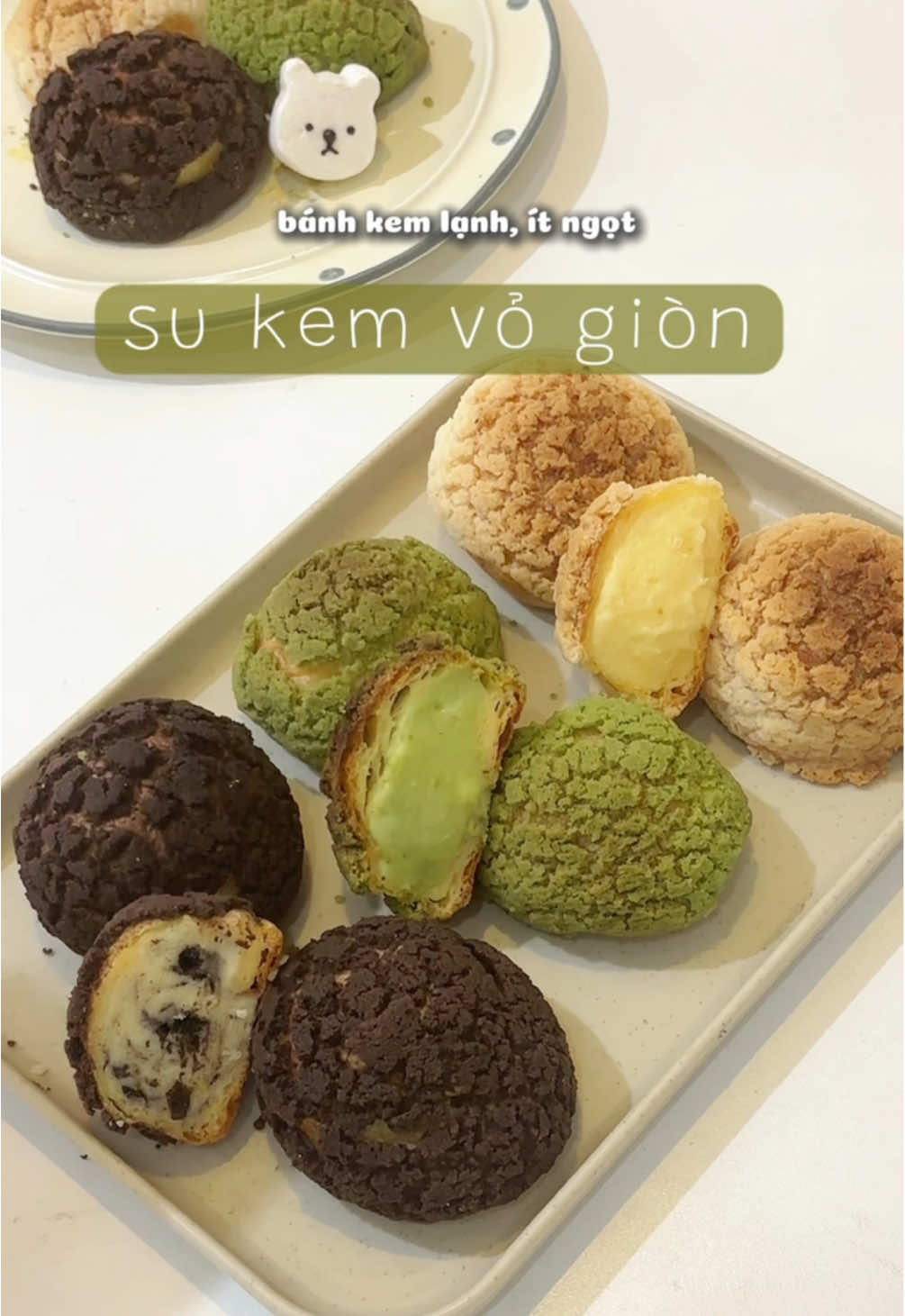 Làm  su kem Singapore vỏ giòn với lớp kem mát mát, ít ngọt cực hợp mùa hè 🫶 Set này có đủ 3 vị cacao, matcha và kem trứng truyền thống nha các bác ✨ #dieuanh_2210 #sukem #sukemvogion #bánh #sukemsingapore #matcha #cacao #kemtrung #bánh_su #abby #bánhmatcha #matchalover #lambanh #LearnOnTikTok #fyp #xh #xuhuong #trending #monngonmoingay 