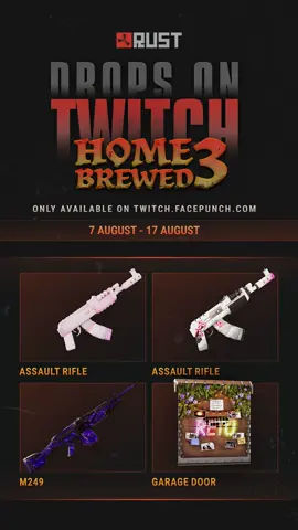 Home Brewed 3 kicks off on 7th August! 🏡🫖3️⃣ Check out these exclusive Drops, and show some love to some of our Home Brewed creators on Twitch! Sync your accounts and see the full creator list here: https://twitch.facepunch.com/