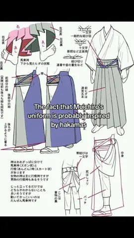 I noticed this a while ago, Muichiro's uniform is very similar to hakamas...hakamas are traditional Japanese clothes that serve to protect the legs and facilitate movement.(Please correct me if I'm wrong!)  I found this interesting, as it looks quite similar but has obviously been adapted #dedicate #muichirotokito #fy #fyp #muichiro 