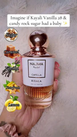 If I could explain this, I would in details. This is such a good perfume that is between sugary crystals, and gourmand fruity. #fyp #gourmandperfume #perfumereccomendations #najmarisala #perfume 