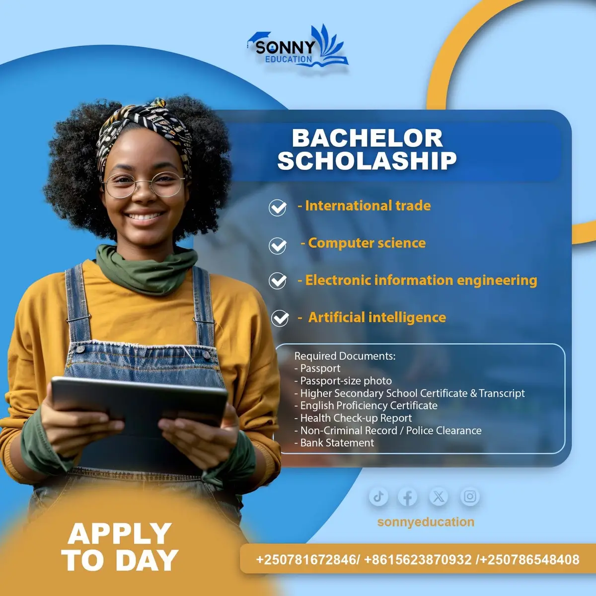 Study in China with a full scholarship!🇨🇳📚 Bachelor’s degree programs start this March. No tuition, low living costs—apply today and secure your future!✈️🎓✍️ #Sonnyeducation For more information  E:sonnyeducation250@gmail.com IG:sonnyeducation Whatsapp/call: 0786548408 /0781672846 Join us Our office in Kigali KN70 St Kigali , NYARUGENGE  TOWN   BUILDING CENTER  second floor