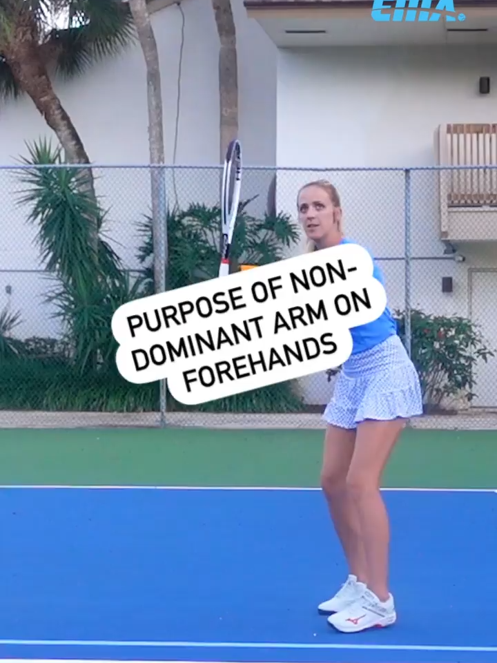 An awesome visual of where the spacing needs to be on the forehand and the purpose of the non-dominant arm to pull it close to you, in this case using the cone and 