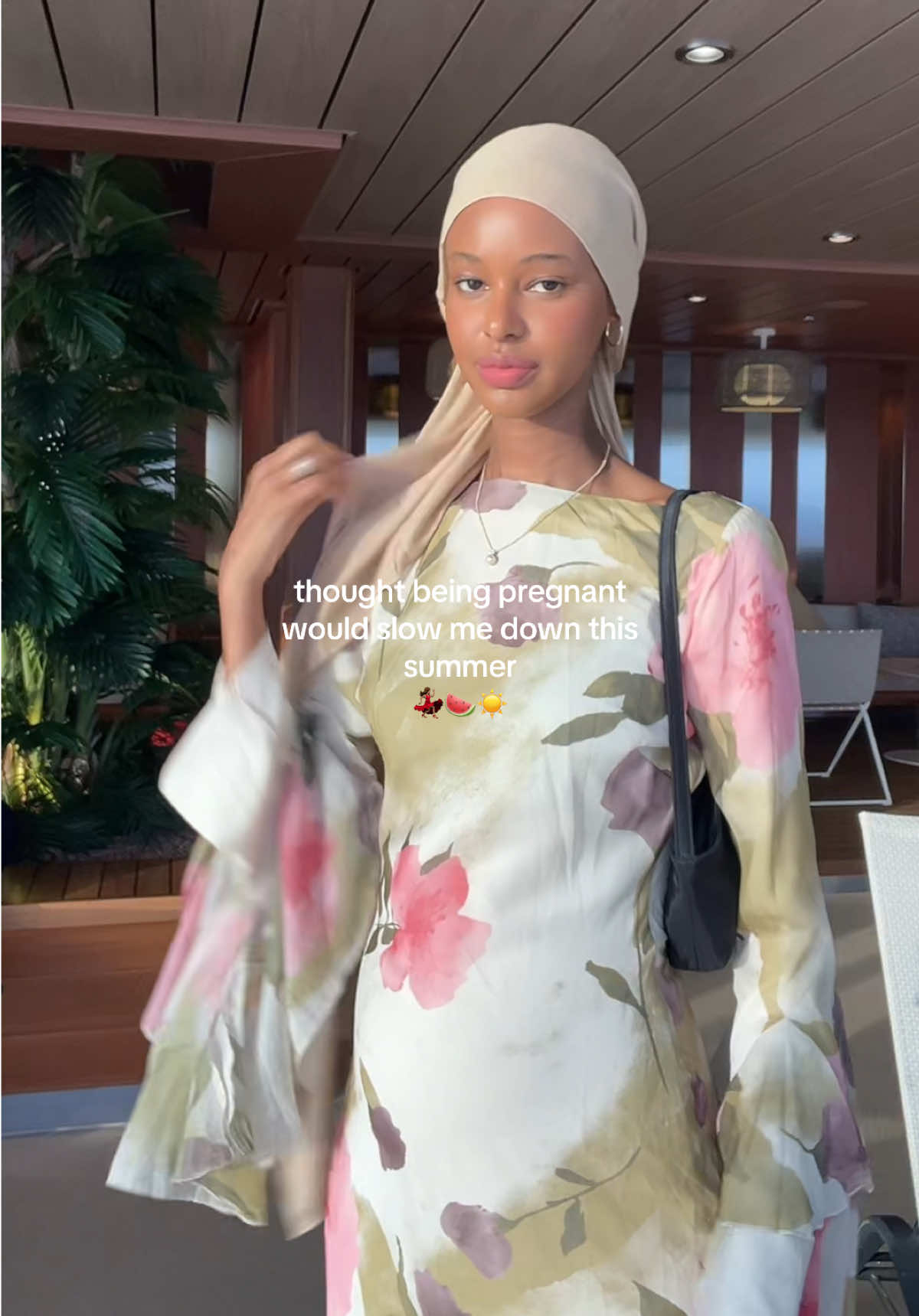 didn’t wanna give up my summer plans! just gotta stay a lil more hydrated!!😂☀️💕💗  dress: @asos  hijab: @velascarves  #pregnanttok #bumpstyle #Summer #fy 