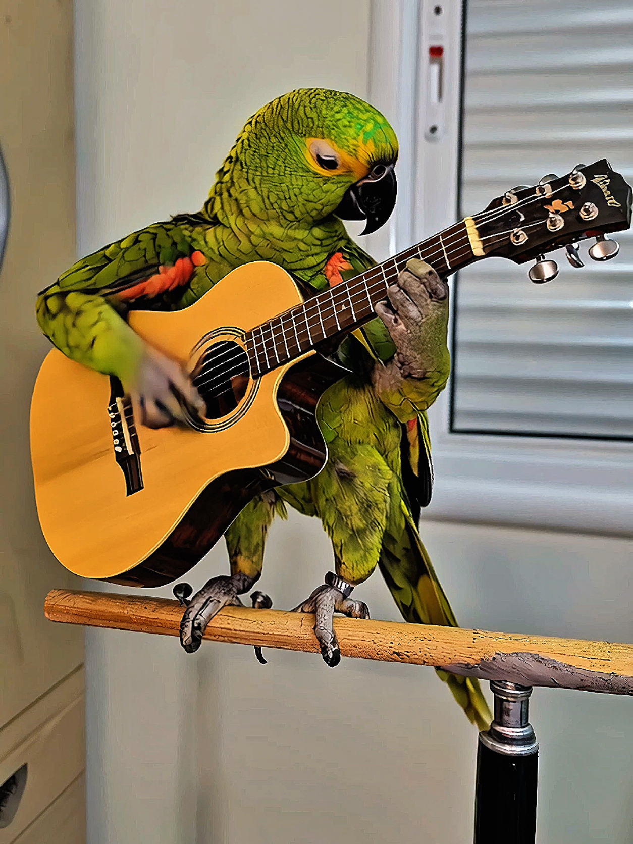 My parrot is a guitarist 😱 #animals #pets #papagaio #Parrot #guitar #playguitar #parrotsoftiktok #forkids #Musico #Music #birds #music #violão #gibson 