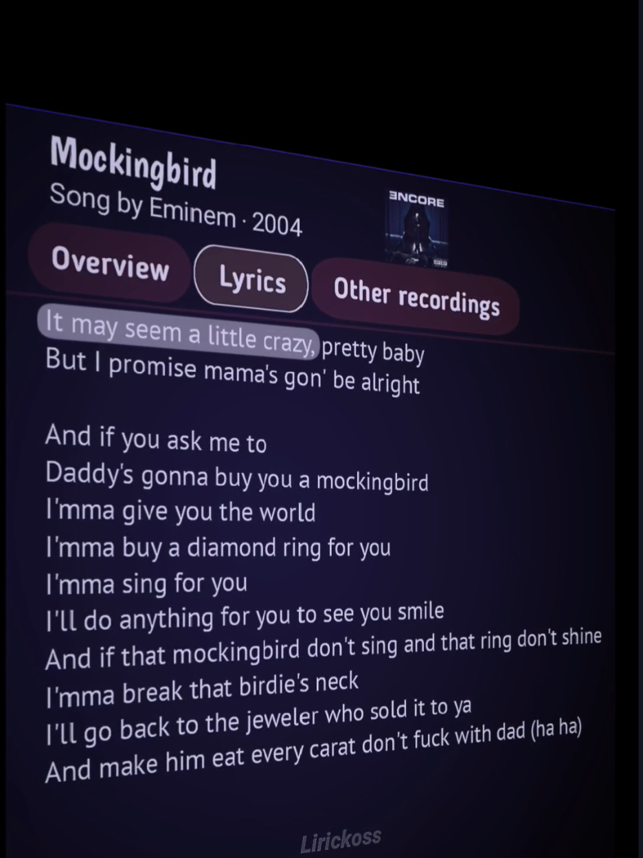 Mockingbird 🤗🎧 #lyrics #lyricsvideo #lyricsmusic #song #music #mockingbird #eminem #fypforyou #fypforyoupage #lirickoss 