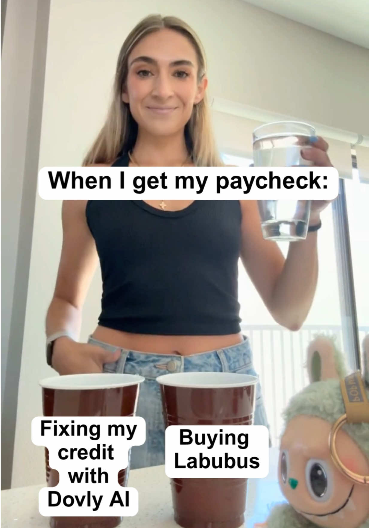 When the intention is there but the spending says otherwise 💅💳 Fixing your credit > feeding your labubu addiction.  Dovly AI can help when you’re ready. #CreditHumor #MoneyHabits #DovlyAI #PaycheckVibes #fy #fyp #labubu #SpendingStruggles 