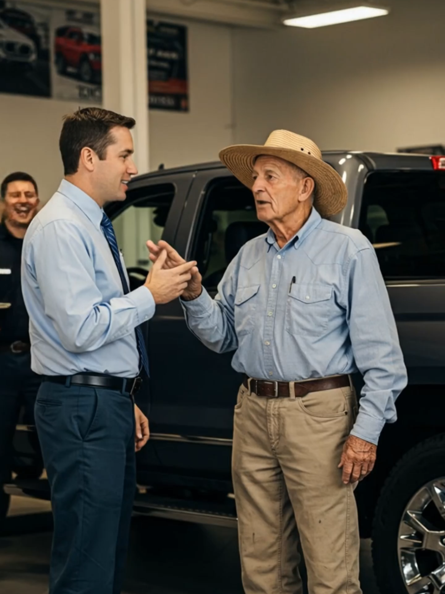 Ele só queria comprar 3 camionetes… mas foi humilhado por parecer simples. Do outro lado da rua, recebeu respeito — e respondeu com 5 compras à vista. 💬 Comente “bem feito” se ele fez o certo. 📤 Compartilhe com quem precisa aprender que aparência não define ninguém. ❤️ #historia #emocionante #reviravolta #generosidade #preconceito