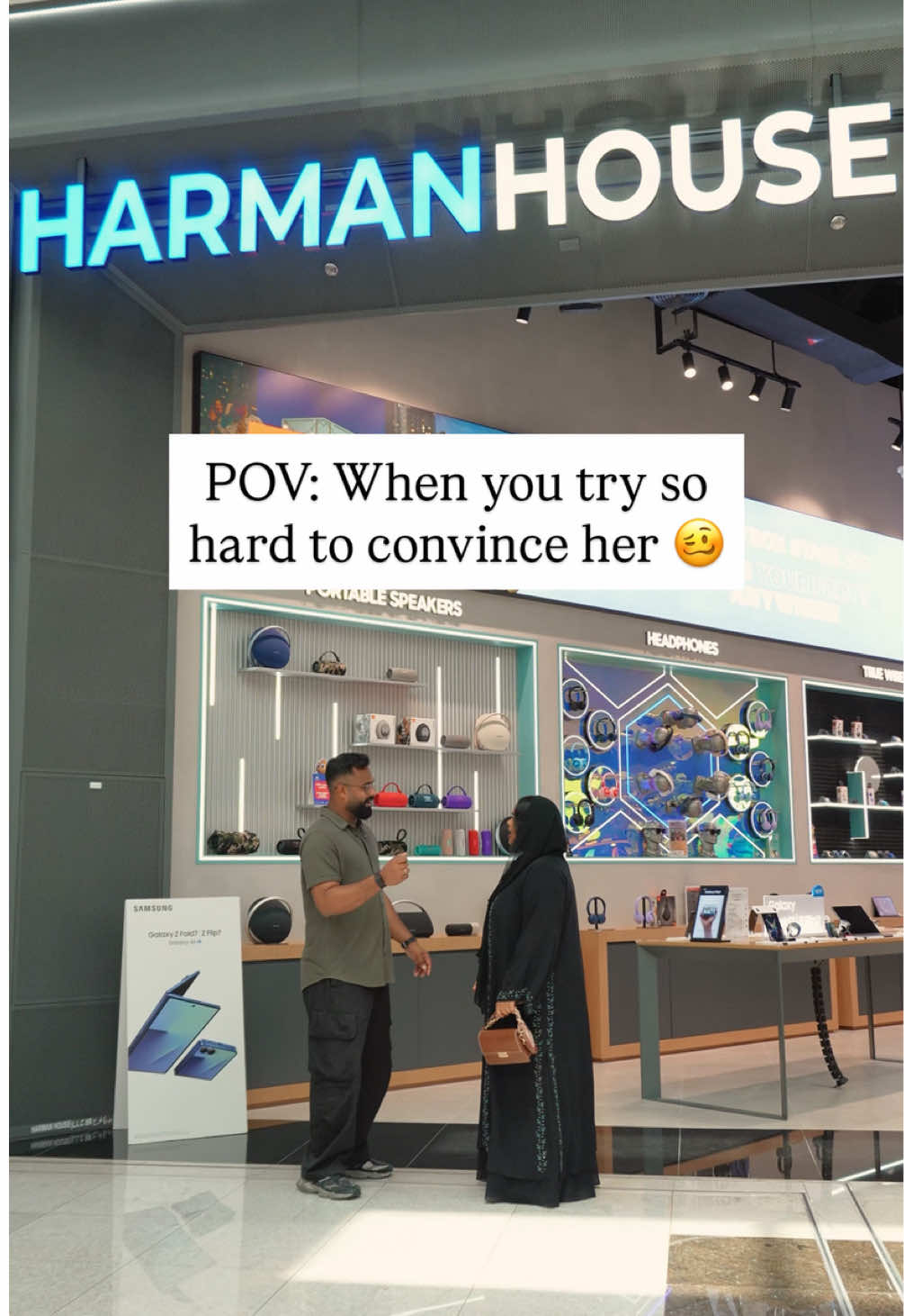 POV: When you try so hard to convince her 🥴  #samsung #samsunggalaxyzfold7 #samsungfold7 #couplevideos #harmanhouse 