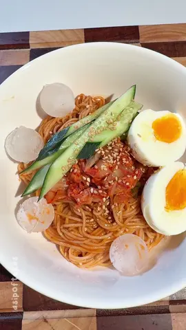 Tangy, spicy, chilled, and totally addictive. Kimchi bibimguksu (spicy Korean cold noodles) hits every craving in one bowl.  3 tbsp gochujang 2 tbsp rice vinegar  2 tbsp soy sauce 1 tbsp sugar  1 tbsp kimchi juice 1 tbsp sesame oil 1 tbsp water 2 tsp minced garlic 1 tsp gochugaru  Sesame seeds Chopped Kimchi somyeon (thin wheat noodles) Cucumbers Eggs Full recipe on my blog linked in bio. Search bibimguksu #koreanfood #koreanrecipes #EasyRecipes #noodles #coldnoodles