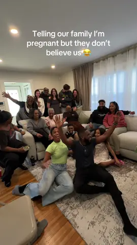 When you’re known as the couple who wasn’t trynna have no babies this is what happens during your family reveal 😂😂 they really thought we were pulling a prank on them 😭🫠 #pregnancyreveal #blacklove #blackmarriage 