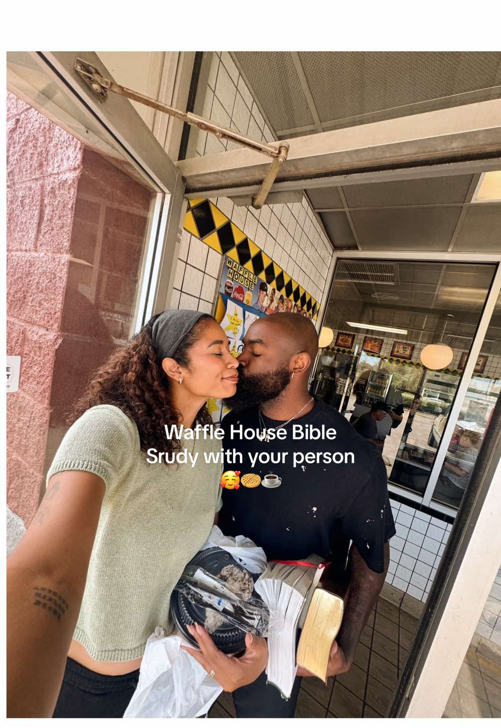 We ateeeee good.🔥😮‍💨🙌🏽 We’re studying Acts 1&2 if you wanna join us. 🥰  #wafflehouse #wafflehouseshenagins #christiantiktok #couplestiktok #blacklove #biblestudy #godlyrelationship #datedayideas #datenightideas 