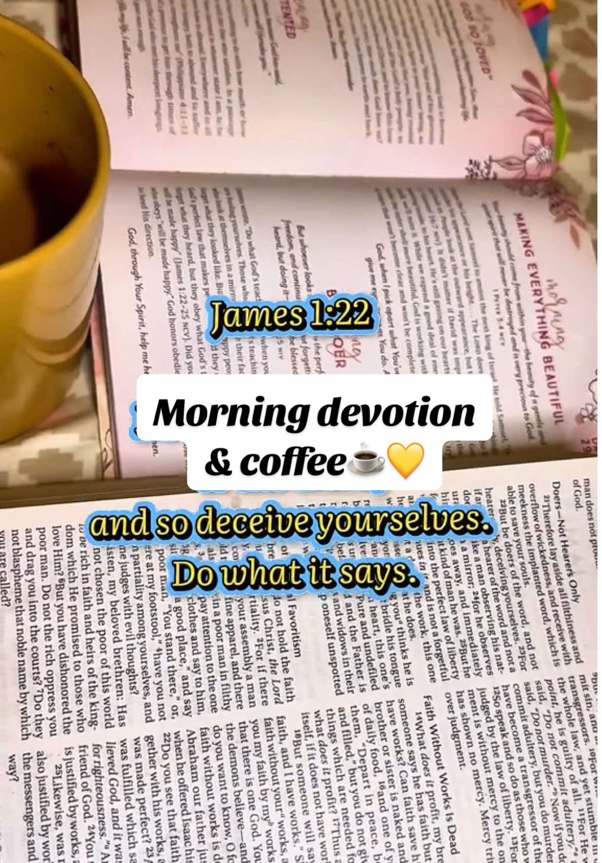 Started my morning with coffee & devotions ☕?  Came across one of my favorite scriptures - James 1:22 ? I love these quiet moments before getting my day started.  #morningdevotion #scripture #morningroutine #coffee #faith #bible #spirtualgrowth 