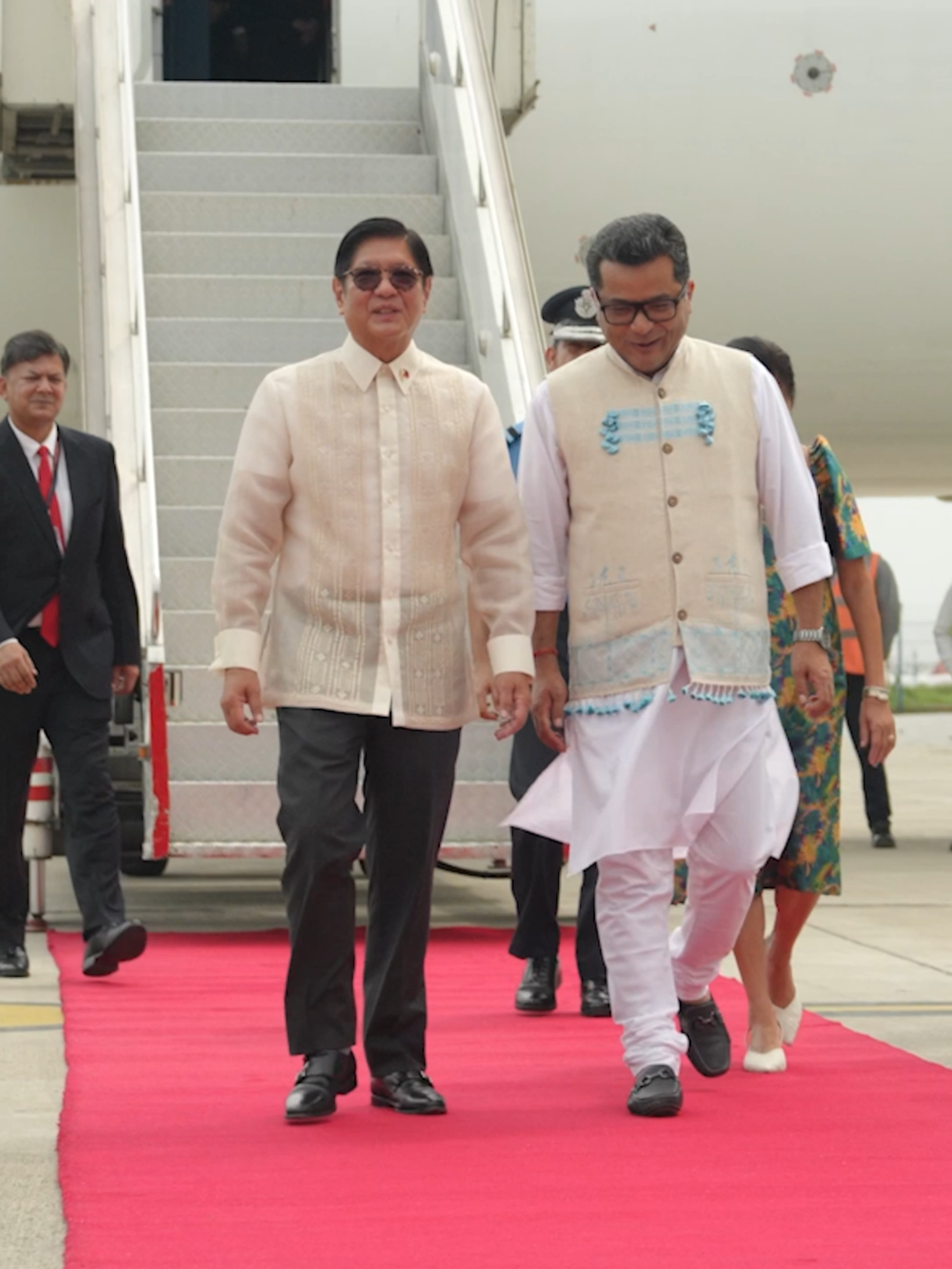 President Ferdinand R. Marcos Jr. and First Lady Louise Araneta Marcos arrive at Palam Air Force Station in New Delhi, marking the start of a five-day State Visit to the Republic of India on August 4, 2025. #pbbm #rtvm #tiktokphilippines