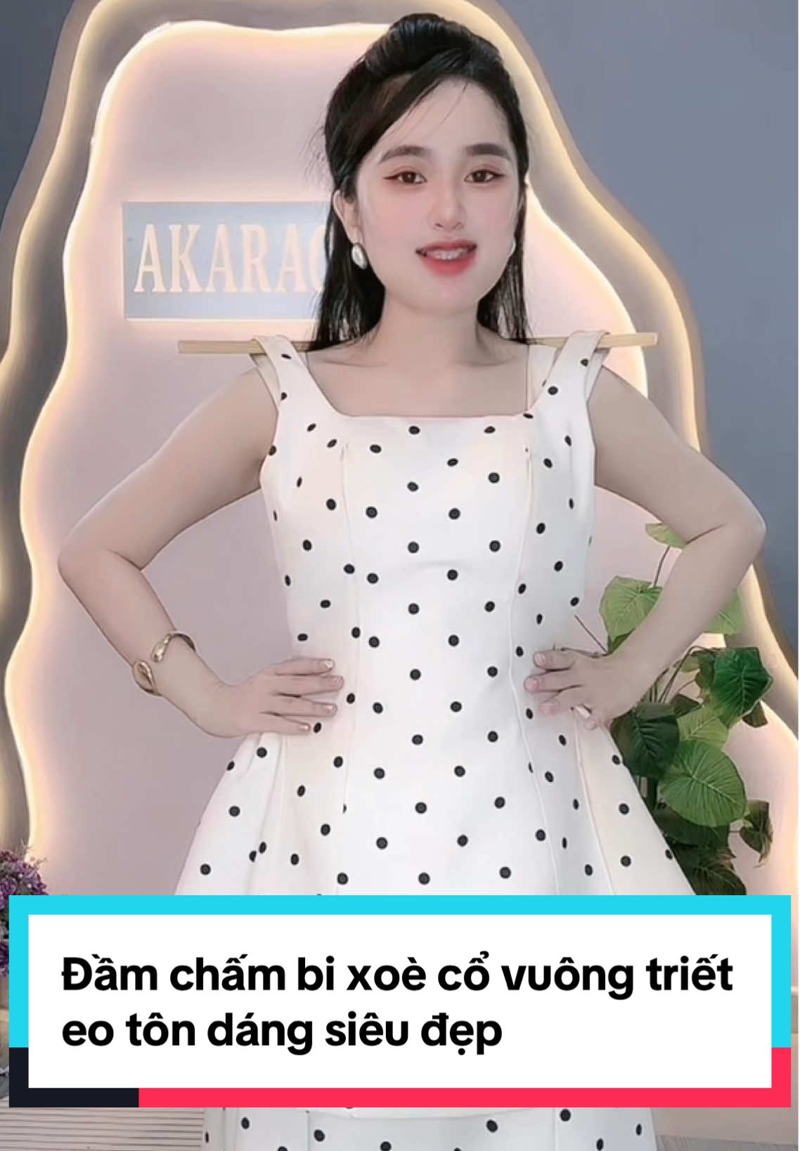 Đầm chấm bi xoè cổ vuông triết eo tôn dáng siêu đẹp #xuhuong #xuhuongtiktok #xuhuong2025 #vayxinh #đầm 