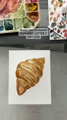 🥐🥐🥐 everyone’s favorite carb.  #beginnerpainting #watercolorpainting #paintingtutorial #howtopaint #croissant 