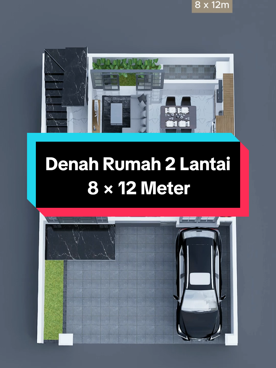 Denah Rumah 2 Lantai . 8 × 12m . • Ruang Tamu • Ruang Keluarga • 4 Kamar Tidur • Ruang Makan • Dapur • 2 Kamar Mandi • Carport • Balkon • Ruang Cuci Jemur • Gudang • Taman #ruangdenah #rumah #denah #denahrumah #desainrumah #rumahidaman #rumahimpian #fyp #xyzbca 