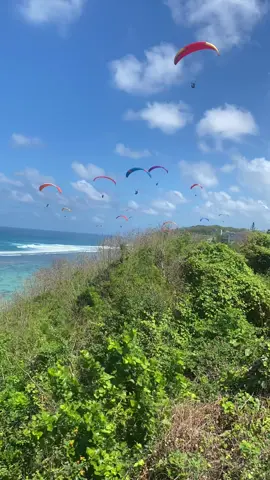 Lalu lintas udara hari ini cukup padat ya, Yo yang mau nyobain terbang di langit Bali #paragliding #riugparaglidingbali #bali 